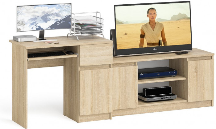 Мори компьютерный стол МС-1 правый + Тумба МТВ1200.1, дуб сонома