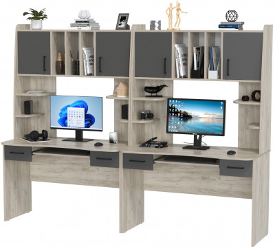 Два стола рабочих 6-0604дкс/граф Бета, цвет дуб крафт серый/графит, ШхГхВ 240х60,5х183,5 см.