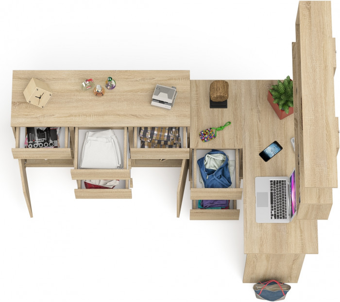 Мори компьютерный стол МС-16 левый + Комод МК1200.4 + Полка 1200, дуб сонома