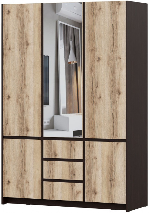 Прага Шкаф для одежды трехстворчатый Дуб Венге/Дуб Делано