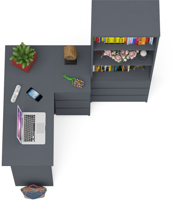 Мори Стол компьютерный МС-16 правый + Стеллаж МСТ600.3, цвет графит, ШхГхВ 184,8х84,9х179,6 см., выдвижные ящики справа, НЕ универсальная сборка