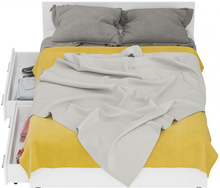 Стандарт Кровать с ящиками 1400, цвет белый, ШхГхВ 143,5х203,5х70 см., сп.м. 1400х2000 мм., без матраса, основание есть