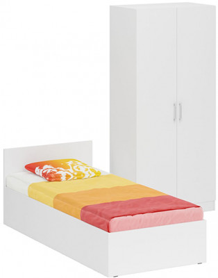 Кровать 0900 + Шкаф 2-х створчатый Стандарт, цвет белый, ШхГхВ 93,5х203,5х70 + 90х52х200 см., сп.м. 900х2000 мм., без матраса, основание есть