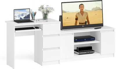 Мори Стол компьютерный МС-6 правый + Тумба МТВ1200.1, цвет белый, ШхГхВ 210,4х50х76,6 см., выдвижные ящики справа, НЕ универсальная сборка