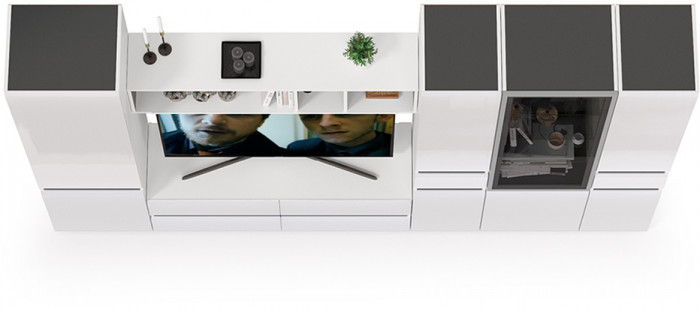 Сидней Комплектация № 029, корпус белый/чёрный/фасады МДФ белый глянец