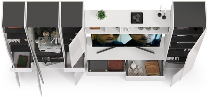 Сидней Комплектация № 029, корпус белый/чёрный/фасады МДФ белый глянец