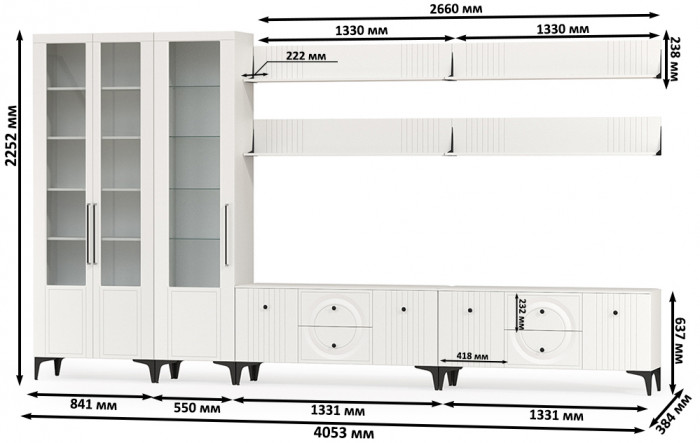 Валенсия Гостиная № 087, ЛДСП белый шагрень/МДФ белый шагрень