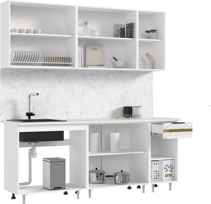 Кухня МДФ Милена 2000 (Белый, Мрамор блэк софт, Антарес)