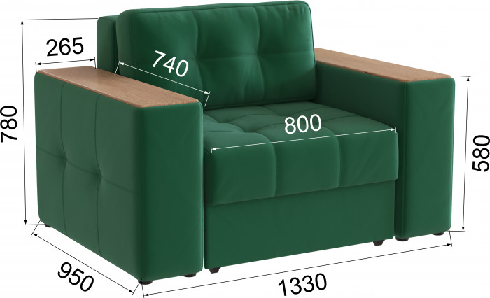 Кресло-кровать Виконт, Изумруд/Дуб канадский МДФ