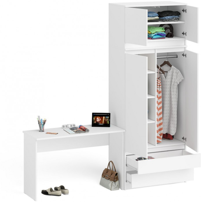 Мори письменный стол МСП1200.1 + Шкаф МШ900.1 + Антресоль МА900.1, белый