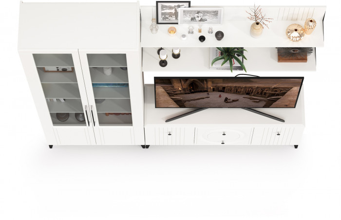 Валенсия Гостиная № 059, ЛДСП белый шагрень/МДФ белый шагрень