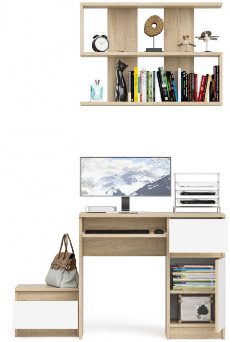 Мори компьютерный стол МС-1 правый + Тумба ТМП400.1 + Полка 900, дуб сонома/белый