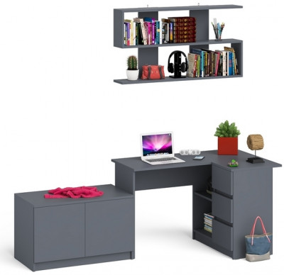 Мори Стол компьютерный МС-16 правый + Тумба МА900.1 + Полка 1200, цвет графит, ШхГхВ 214,8х84,9х209,6 см., НЕ универсальная сборка