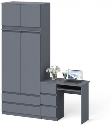 Мори Стол компьютерный МС-6 левый + Шкаф МШ900.1 + Антресоль МА900.1, цвет графит, ШхГхВ 180,4х50,4х234,2 см., выдвижные ящики слева, НЕ универс. сб.