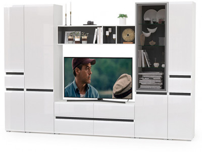 Сидней Комплектация № 030, корпус белый/чёрный/фасады МДФ белый глянец