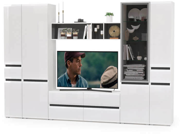 Сидней Комплектация № 030, корпус белый/чёрный/фасады МДФ белый глянец