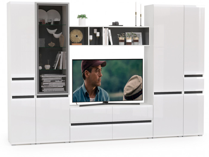 Сидней Комплектация № 030, корпус белый/чёрный/фасады МДФ белый глянец