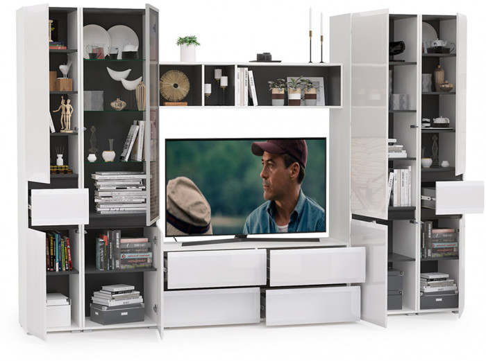 Сидней Комплектация № 030, корпус белый/чёрный/фасады МДФ белый глянец