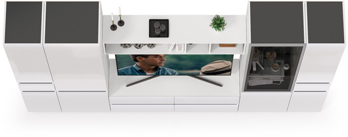 Сидней Комплектация № 030, корпус белый/чёрный/фасады МДФ белый глянец