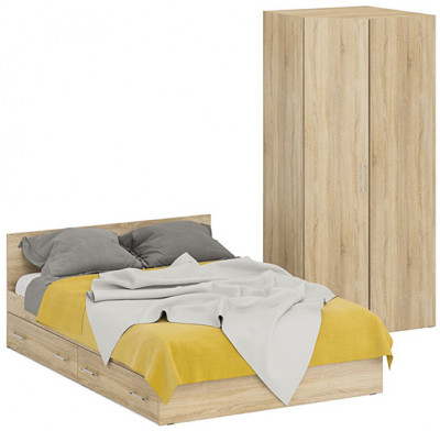 Кровать с ящиками 1400 + угловой шкаф Стандарт, дуб сонома