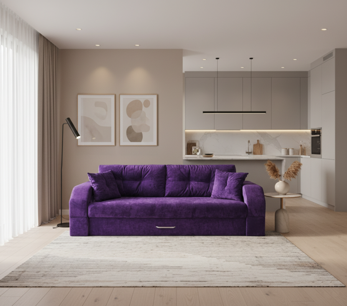 Диван-еврокнижка Манчестер 160х200, с подсветкой 08, велюр фиолетовый