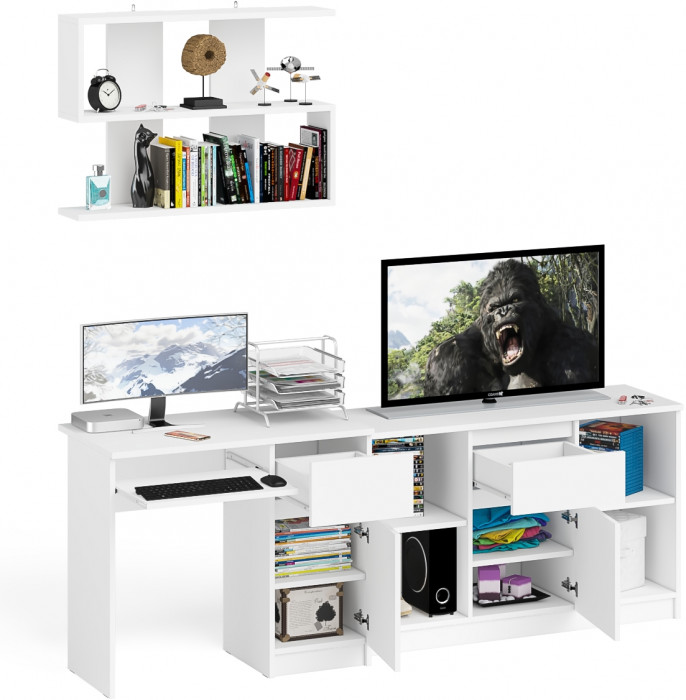 Мори компьютерный стол МС-1 правый + Тумба МТВ1204.1 + Полка 900, белый