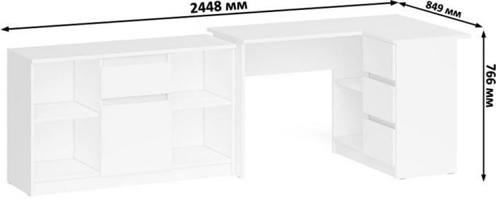 Мори компьютерный стол МС-16 правый + Тумба МТВ1204.1, белый