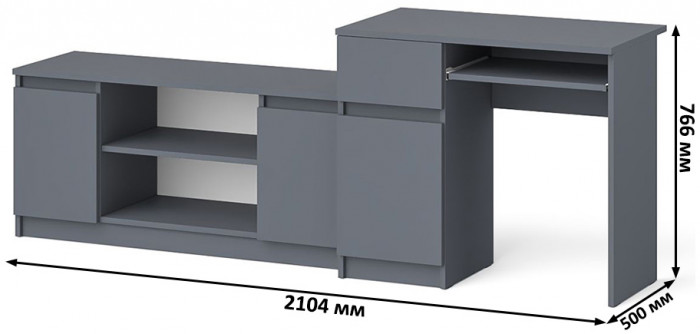 Мори компьютерный стол МС-1 левый + Тумба МТВ1200.1, графит