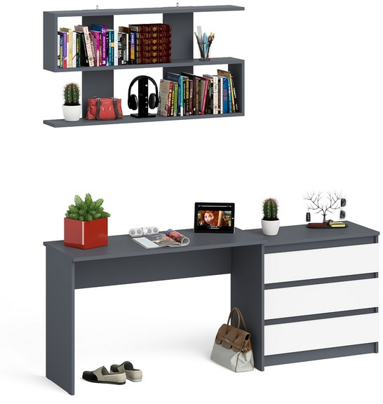 Мори письменный стол МСП1200.1 + Комод МК800.1 + Полка 1200, графит/белый