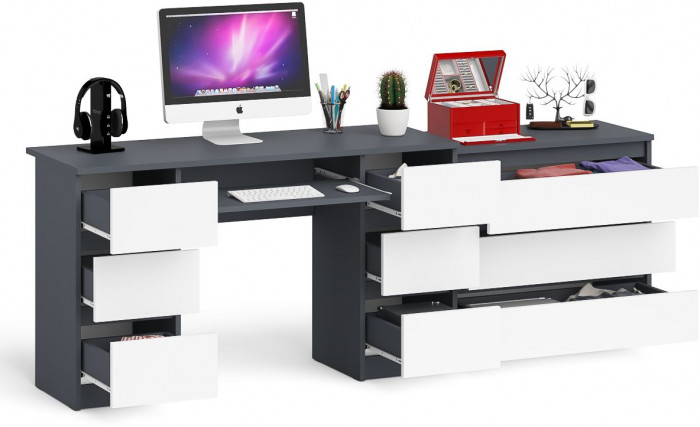 Мори Стол компьютерный МС-2 + Комод МК800.1, цвет графит/белый, ШхГхВ 215,8х50х76,6 см., универсальная сборка