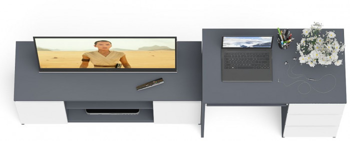 Мори Стол компьютерный МС-6 правый + Тумба МТВ1200.1, цвет графит/белый, ШхГхВ 210,4х50х76,6 см., выдвижные ящики справа, НЕ универсальная сборка