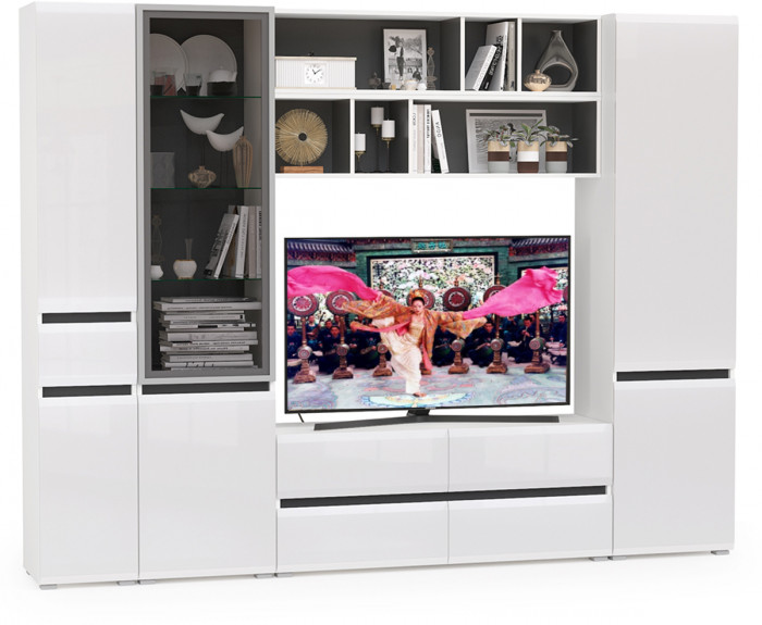 Сидней Комплектация № 031, корпус белый/чёрный/фасады МДФ белый глянец