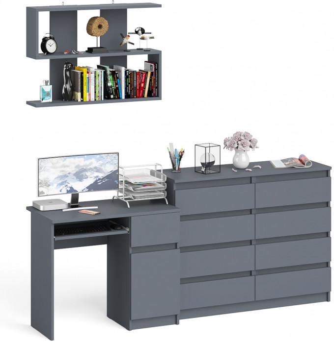 Мори компьютерный стол МС-1 правый + Комод МК1200.8 + Полка 900, графит
