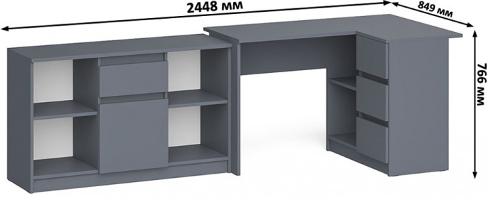 Мори компьютерный стол МС-16 правый + Тумба МТВ1204.1, графит