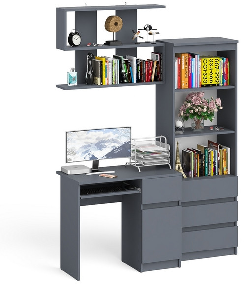 Мори компьютерный стол МС-6 левый + Комод МК800.1 + Полка 900, графит