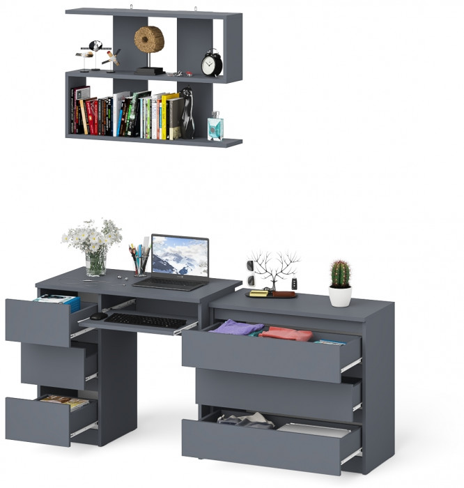 Мори компьютерный стол МС-6 левый + Комод МК800.1 + Полка 900, графит