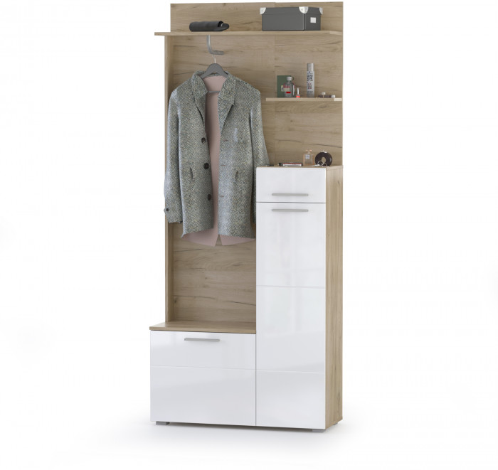 Лайн Прихожая № 03, цвет дуб крафт серый/фасады МДФ белый глянец, ШхГхВ 234,6х35,1х210 см., НЕ универсальная сборка