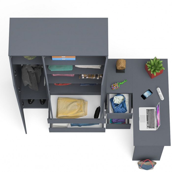 Мори компьютерный стол МС-16 левый + Шкаф МШ1200.1, графит