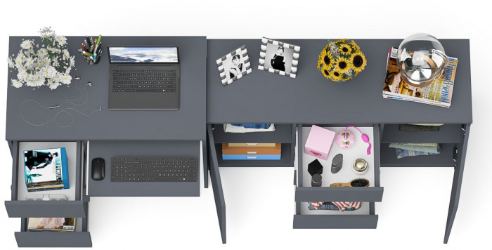 Мори компьютерный стол МС-6 левый + Комод МК1200.3, графит