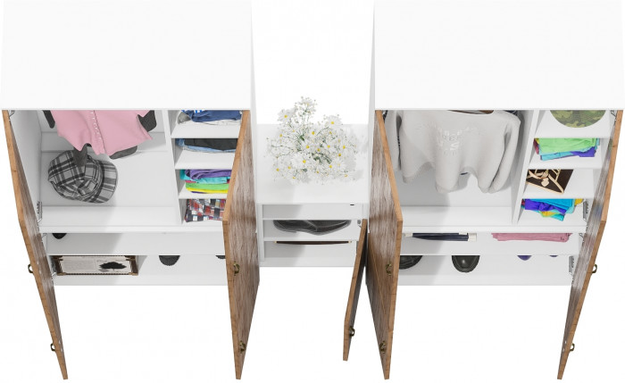 Лидер-8 Шкаф МД 20Б + Шкаф МД 20Б + Тумба МД 3.19, цвет белый шагрень/крафт золото, ШхГхВ 200х37,5х190 см., НЕ универсальная сборка