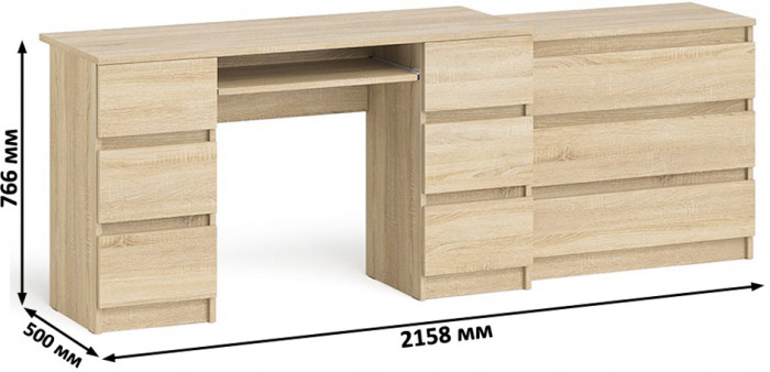 Мори Стол компьютерный МС-2 + Комод МК800.1, цвет дуб сонома, ШхГхВ 215,8х50х76,6 см., универсальная сборка