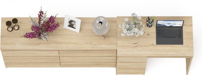 Мори Стол компьютерный МС-6 левый + Комод МК1380.6, цвет дуб сонома, ШхГхВ 228х50х76,6 см., выдвижные ящики слева, НЕ универсальная сборка