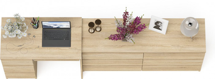 Мори Стол компьютерный МС-6 левый + Комод МК1380.6, цвет дуб сонома, ШхГхВ 228х50х76,6 см., выдвижные ящики слева, НЕ универсальная сборка