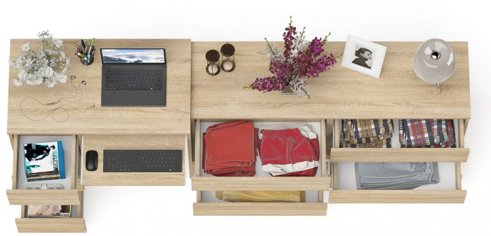 Мори Стол компьютерный МС-6 левый + Комод МК1380.6, цвет дуб сонома, ШхГхВ 228х50х76,6 см., выдвижные ящики слева, НЕ универсальная сборка