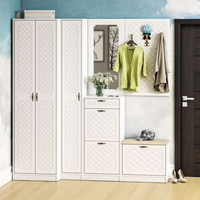 Прихожая П-6 Вешалка, МДФ белое дерево фрезеровка ромб