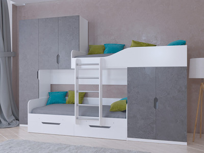 Кровать двухъярусная ЛЕО Белый/Железный камень