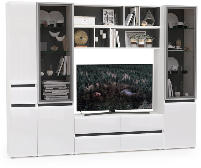 Сидней Комплектация № 032, корпус белый/чёрный/фасады МДФ белый глянец