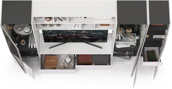 Сидней Комплектация № 032, корпус белый/чёрный/фасады МДФ белый глянец