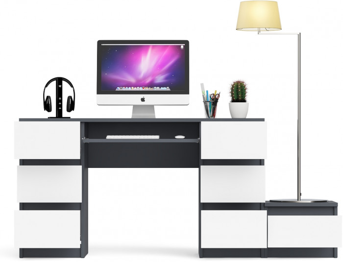 Мори компьютерный стол МС-2 + Тумба ТМП400.1, графит/белый