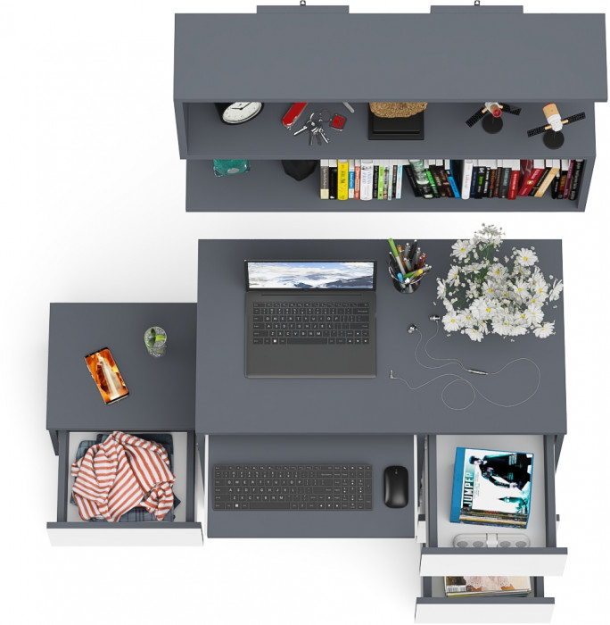 Мори компьютерный стол МС-6 правый + Тумба ТМП400.1 + Полка 900, графит/белый